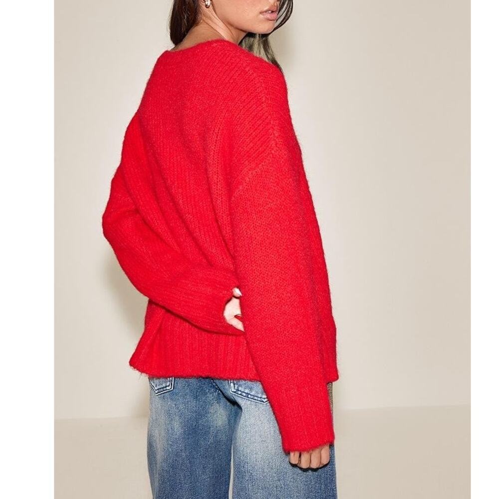 Princess Polly (L) Red Crewneck Knit Pullover Sweater Relaxed Fit Normcore Twee